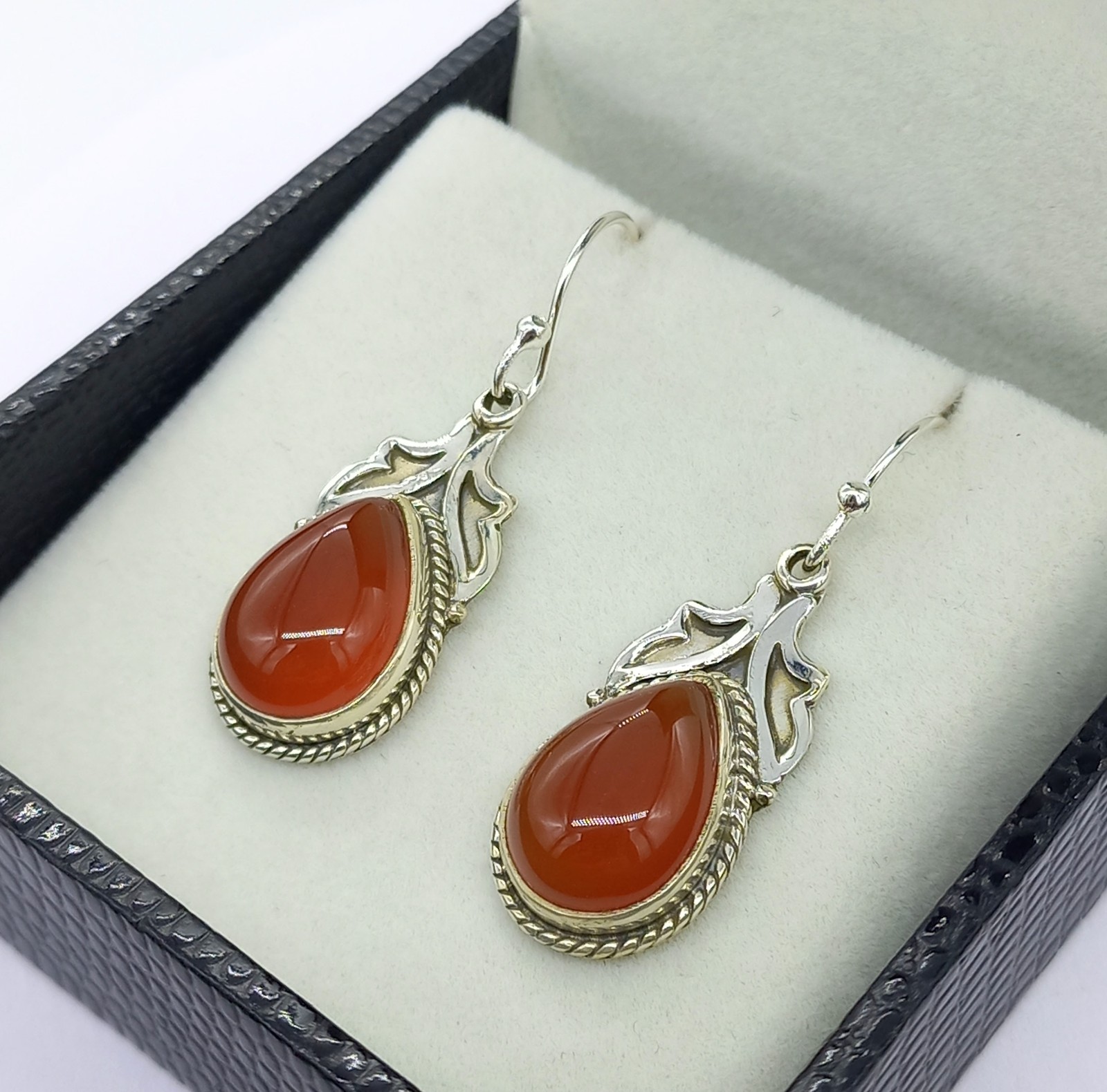 Teardrop Carnelian Hook Earrings 925 Sterling Silver Jewelry