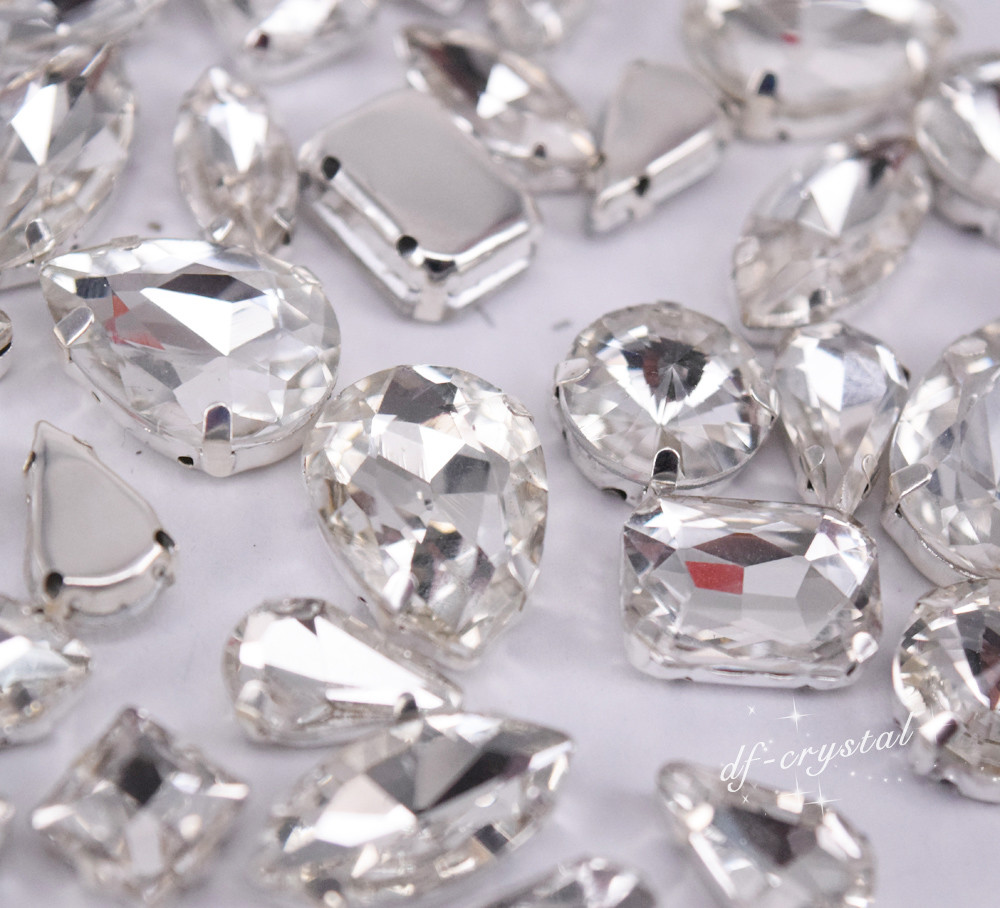 Mixed Shapes Sizes Crystal Clear Rhinestone Settings Sew On Crystals Glass