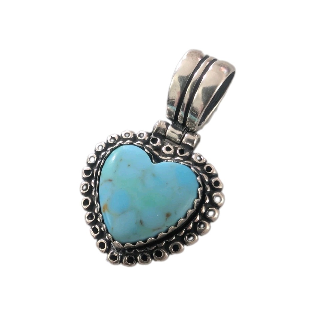 Sterling Silver Blue Turquoise Southwestern Heart Pendant QIC Stamped 925 VTG