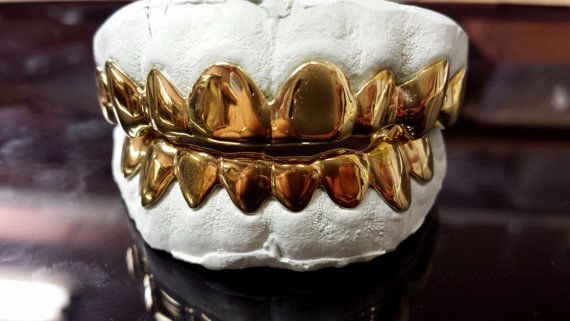 10K 14K Solid Yellow Gold Custom fit Plain REAL Gold Grill Grillz Gold Teeth