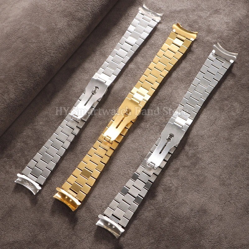 Solid Stainless Steel Strap Bracelet 20MM Curved End President Silver Watch Band