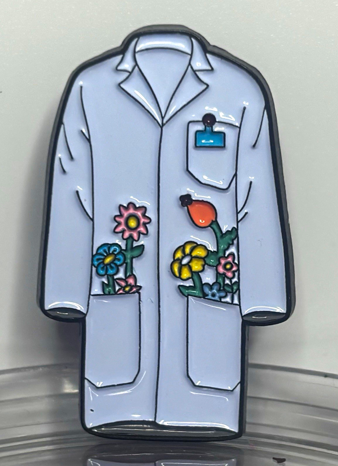 Lab Coat Enamelled Metal Pin, White/Multicolor Occupation Theme