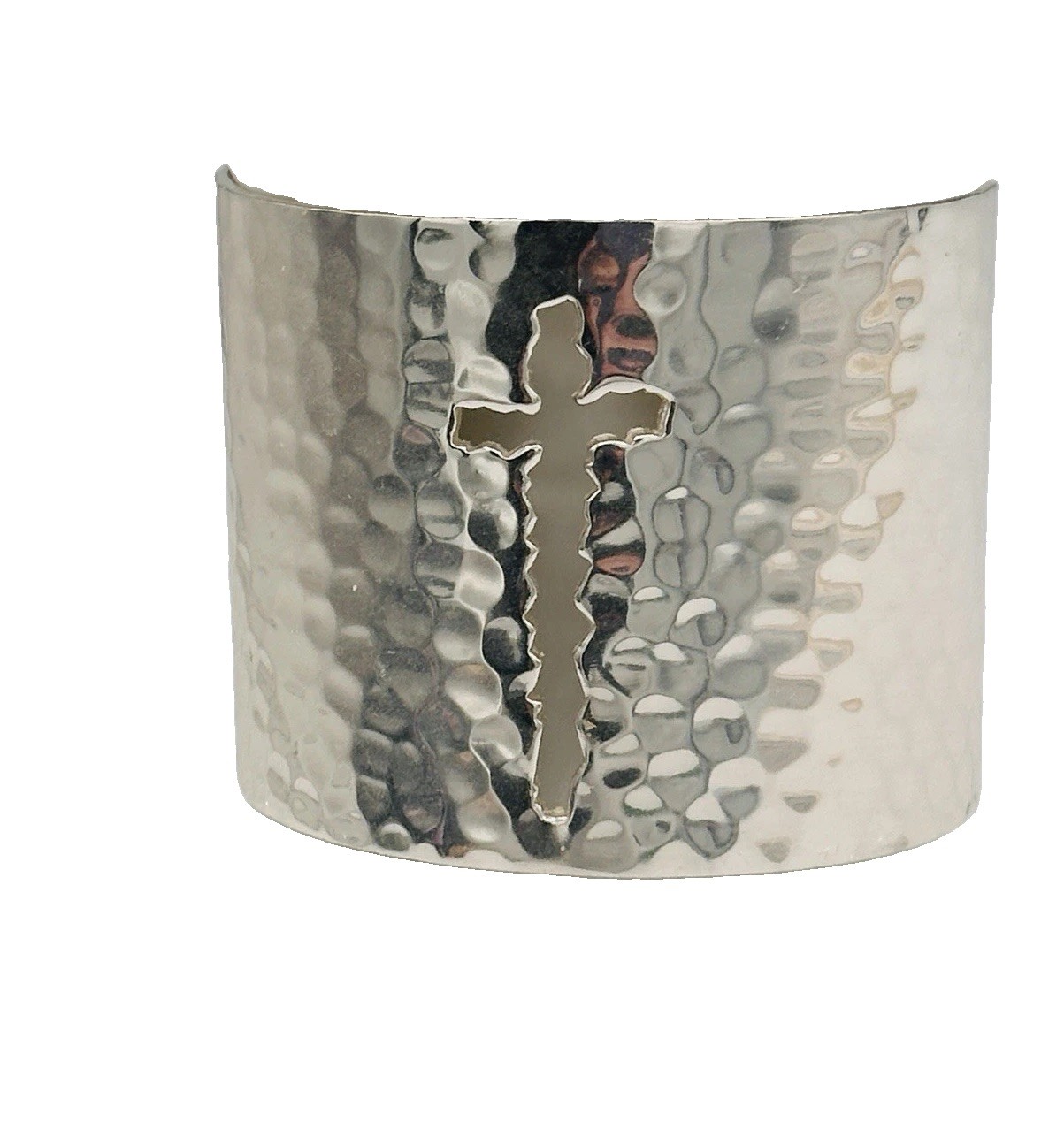 Rustic Cuff Wide Hammered Cross Cutout Silver Tone Statement Cuff Bracelet