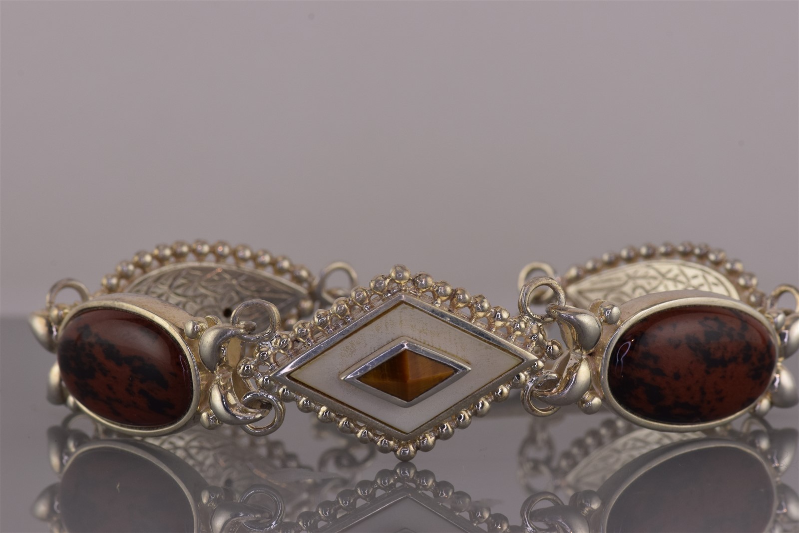 Whitney Kelley Sterling Silver Red Jasper Tiger Eye 925 Toggle 41g Bracelet 7.75