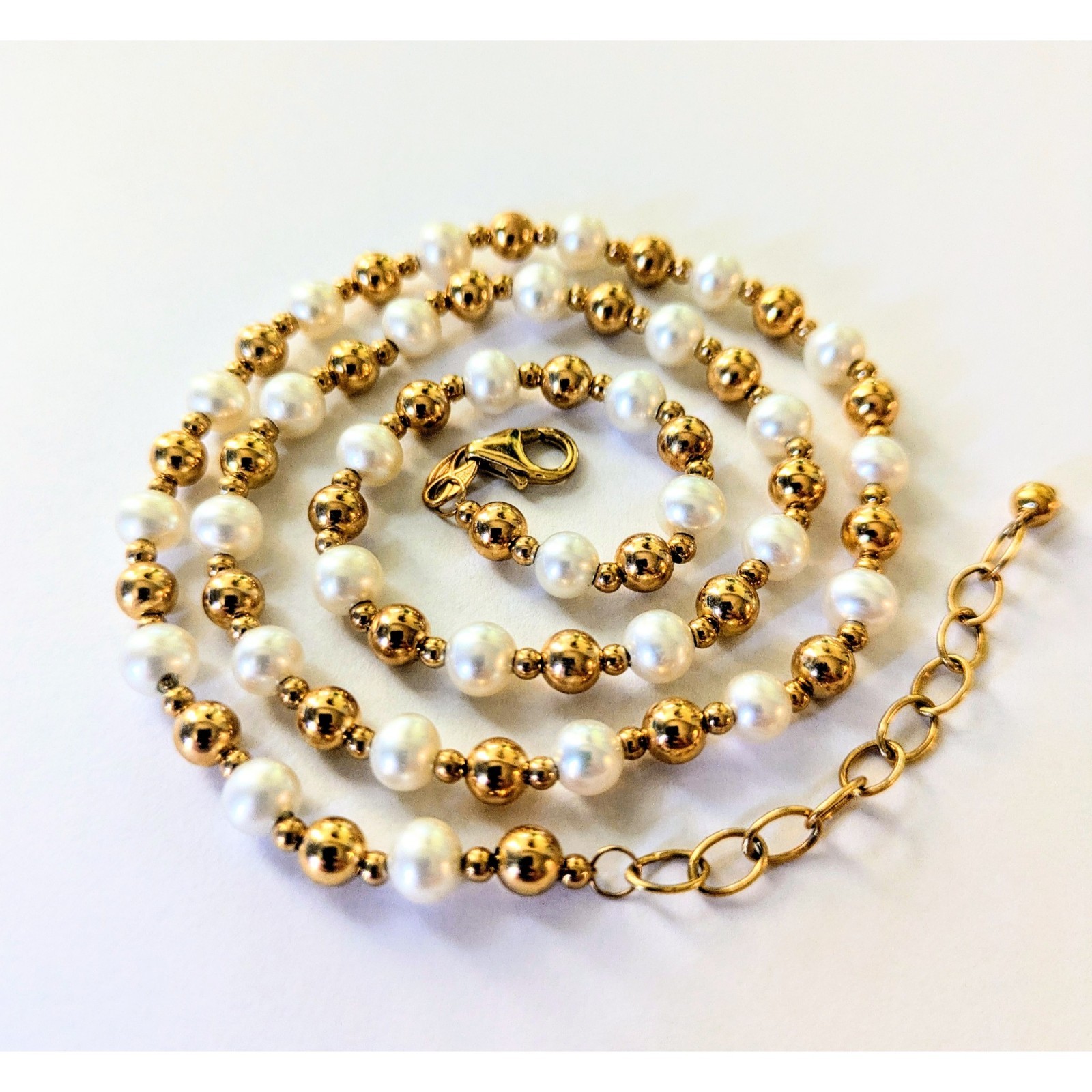 14K Solid Yellow Gold – ETERNAGOLD BEAD BALL & PEARL ADJUSTABLE NECKLACE NWOT