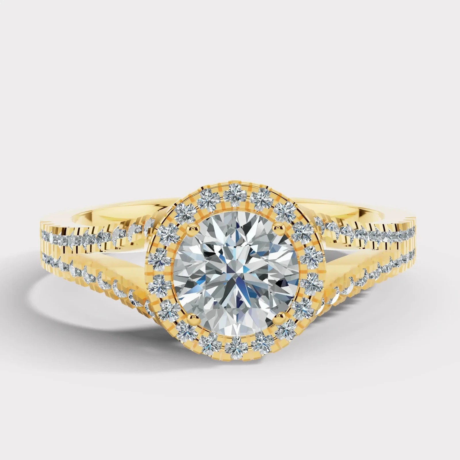 2.80Ct Round-Cut EF/VS1 Lab Grown Diamond Halo Wedding Ring 14k Yellow Gold