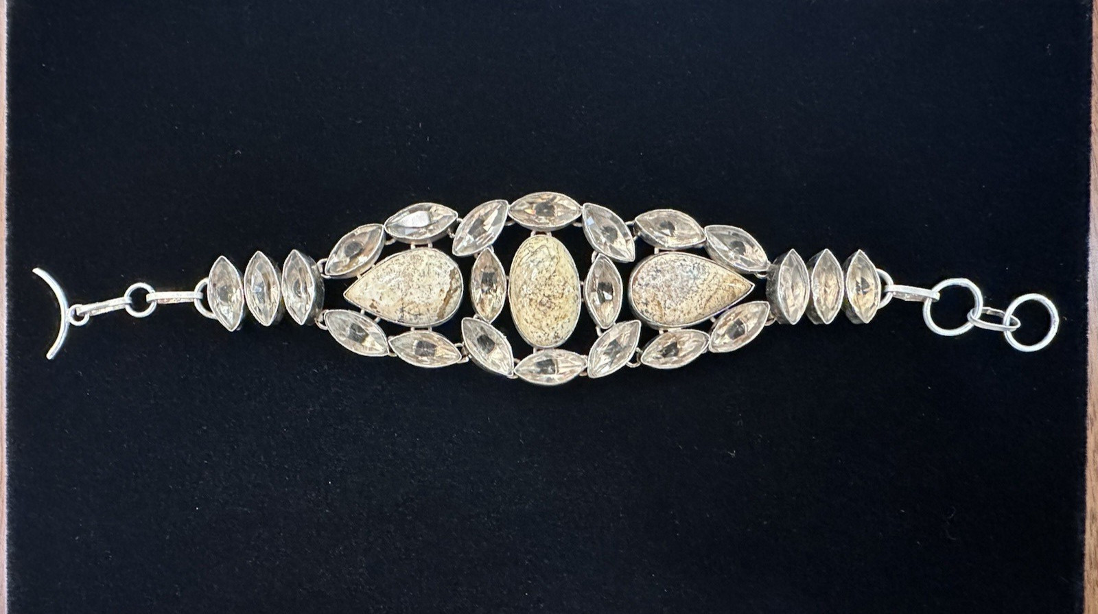 925 Sterling Silver 50g Dendritic Jasper & White Topaz Style Link Bracelet