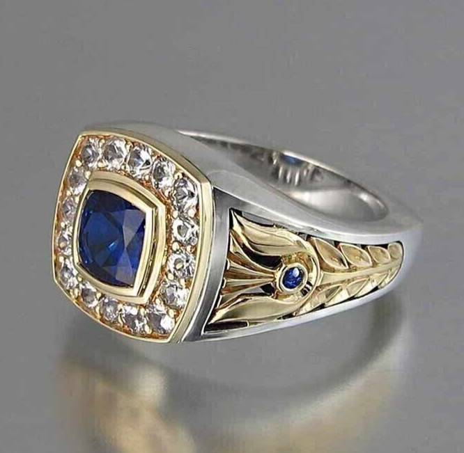 Silver Plated 1.9 Ct Simulated Sapphire Vintage Style Men’s Christmas Gifts Ring