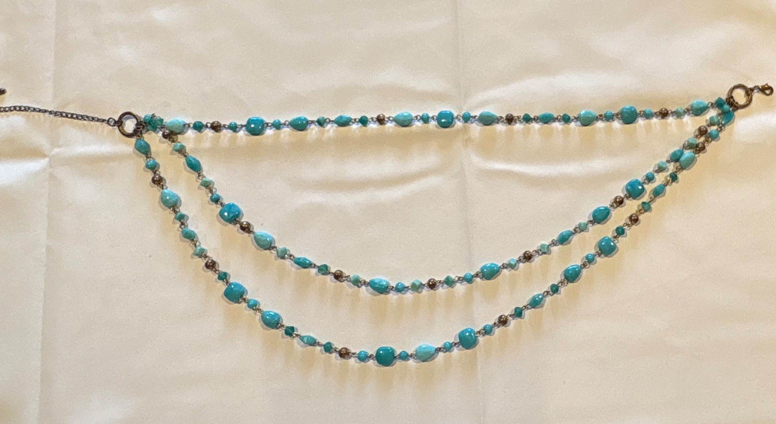 Blue Beaded Multi-Strand Layered Bohemian Necklace Gold-Tone Adjustable Extender