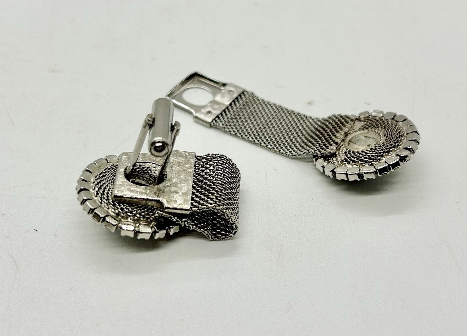 Vintage Silver Toned Blue Aquamarine Stone Wrap Around Cufflinks (missing 1 Bar)