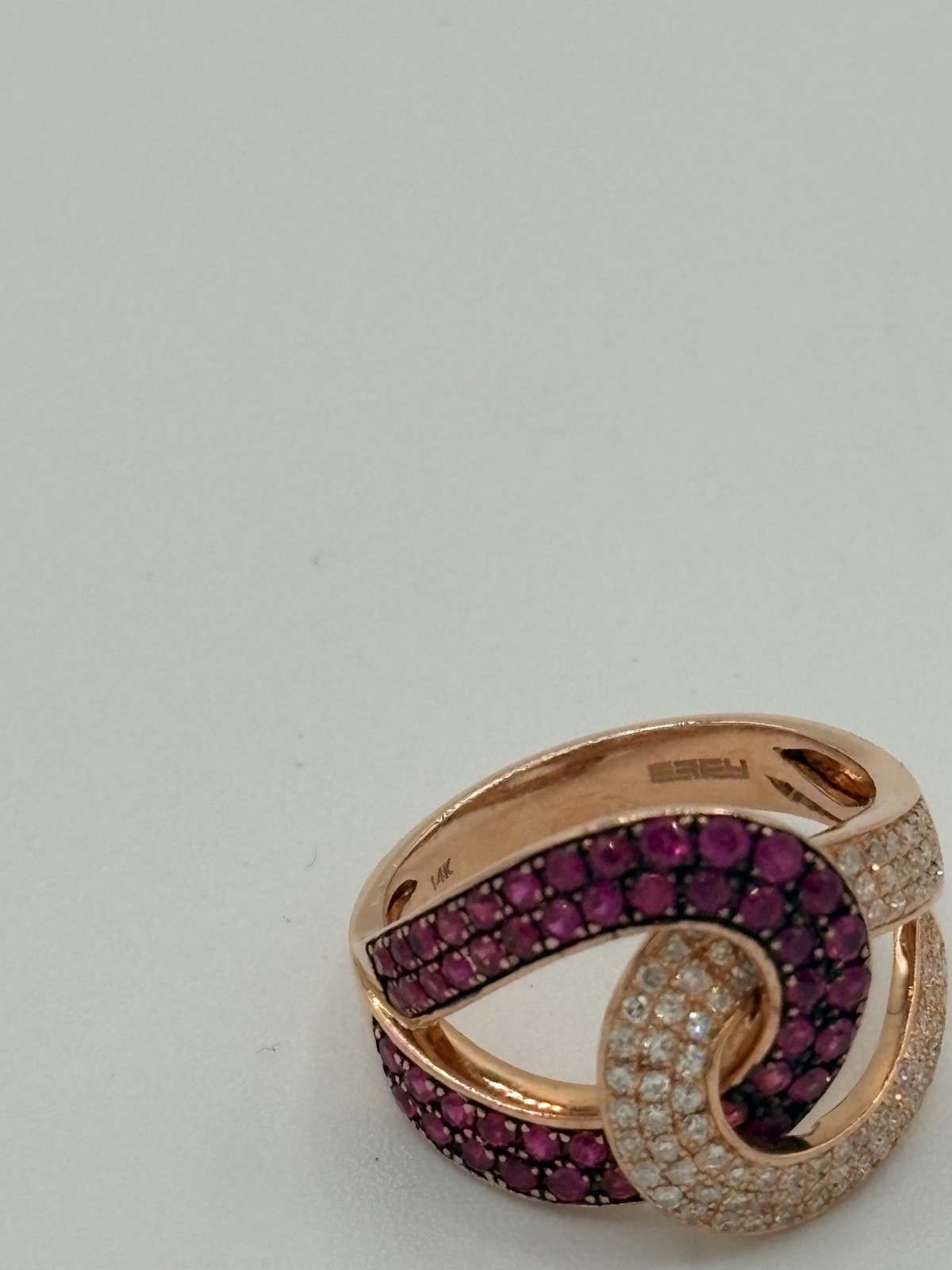 14k Rose Gold EFFY Natural Ruby & Diamond Ladies Amore Band Ring 5.6g Size 7.5