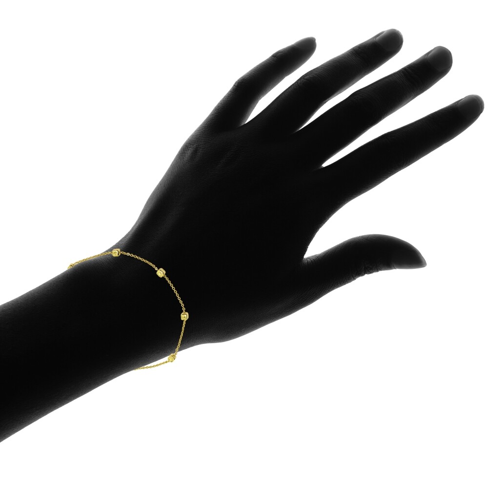 7.5 Inch Polished Square Cube Station Cable Chain Bracelet in Gold Plated Silver
