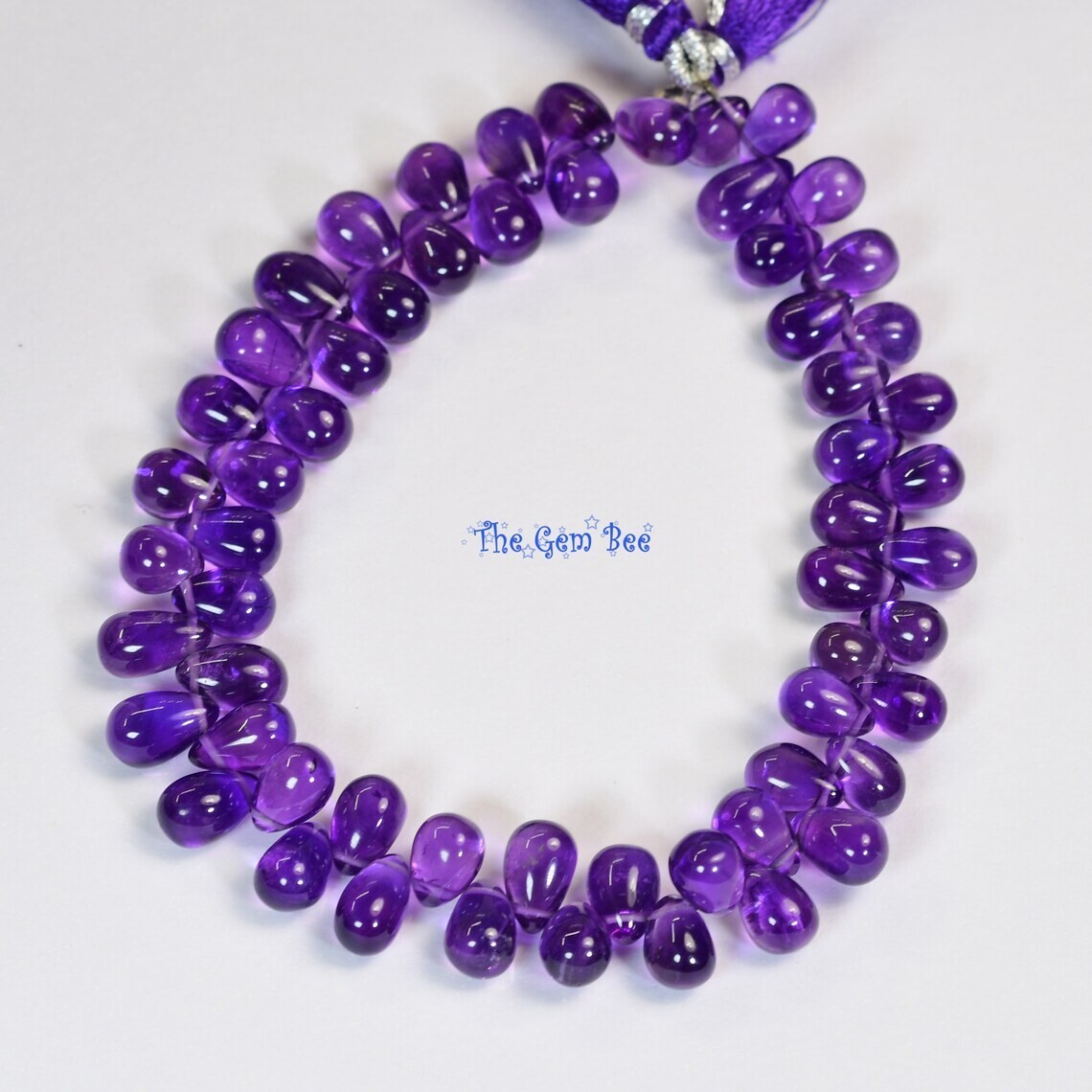 105ct Fine Gem African Purple Amethyst Smooth Teardrop Briolette Beads 8 inch St