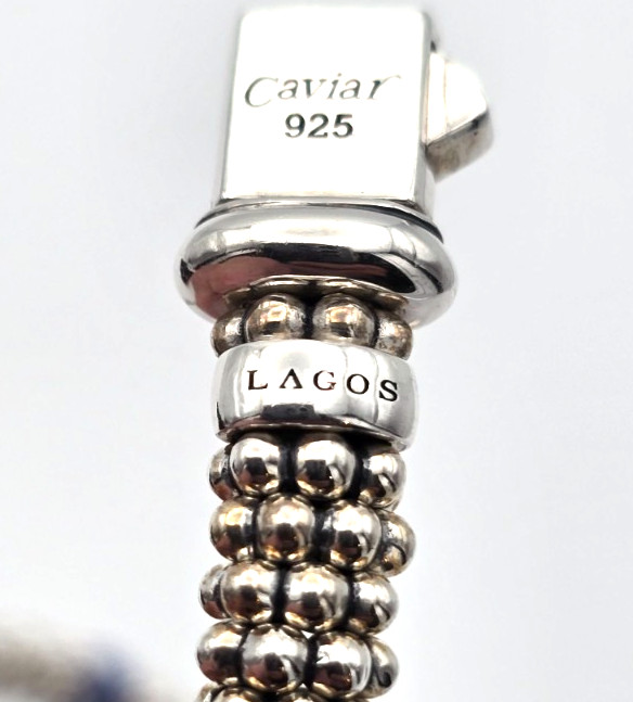 LAGOS Caviar 6mm Sterling Ultramarine Blue Ceramic 7 Station Bracelet & Pouch