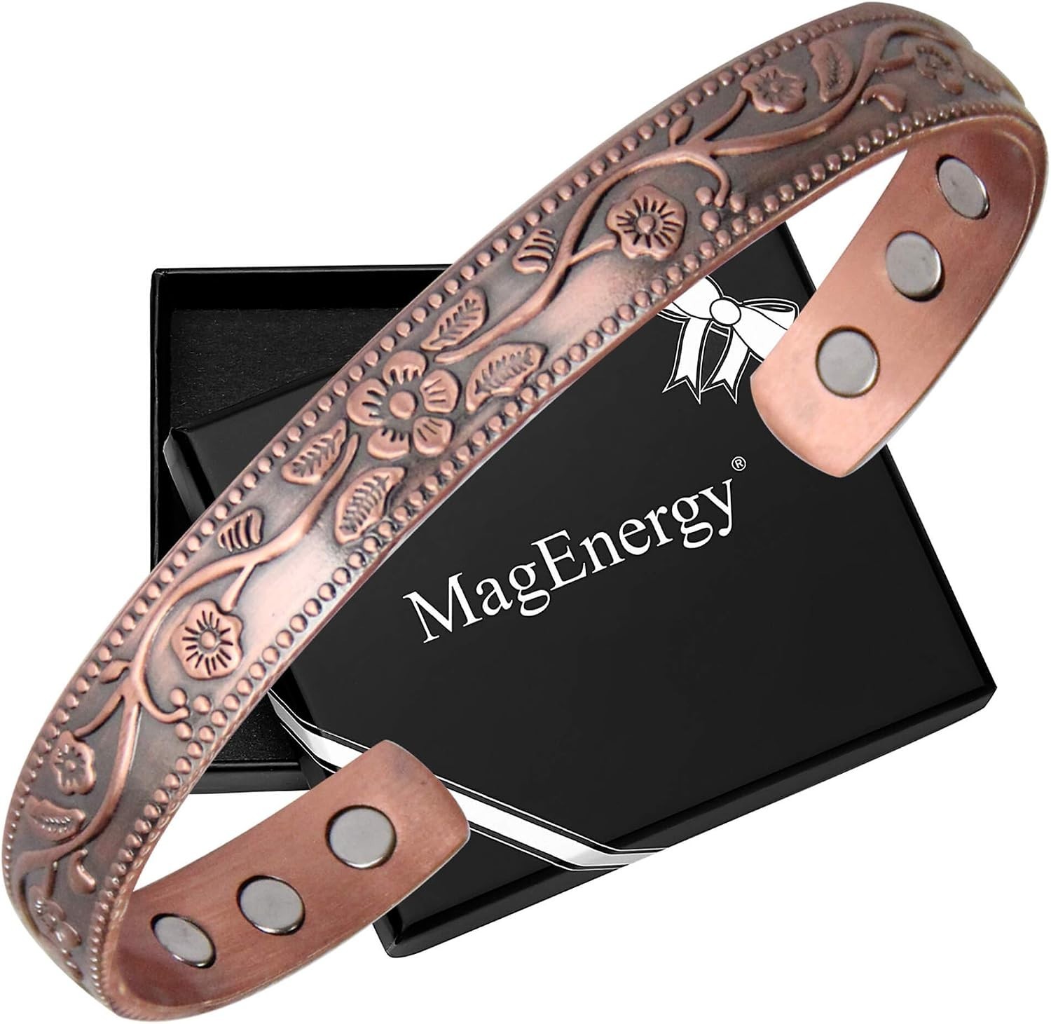 Elegant 99.9% Pure Copper Magnetic Bracelet with Vintage Flower Design