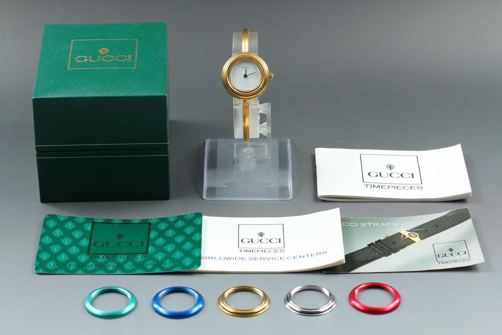 Full Set Vintage GUCCI Change Bezel 11/12.2 6 Colors Women’s Watch Working JAPAN