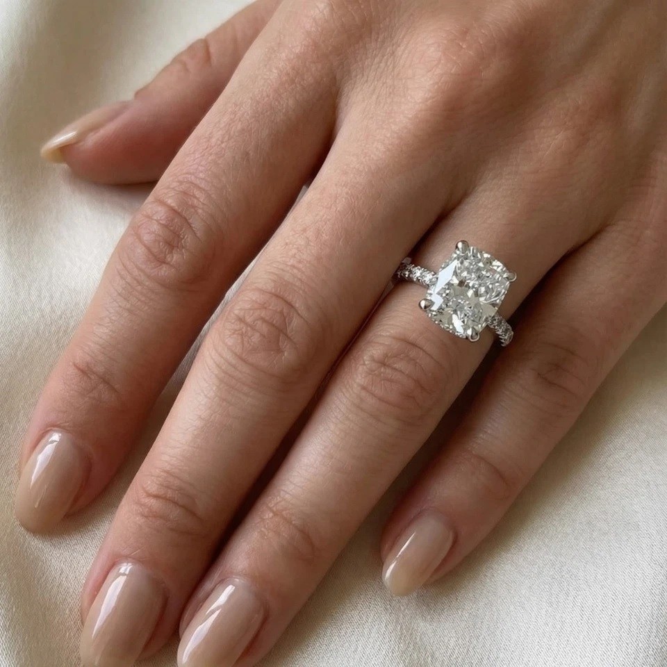 Lab Grown Cushion Cut Halo 2.80CT Diamond Ring for Women’s 14K White Gold