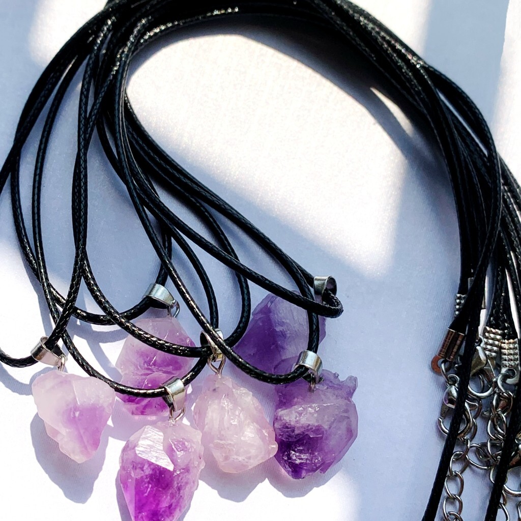 Bulk Lot 24pcs Natural Amethyst Pendant Necklace Women Raw Purple Crystal Charms
