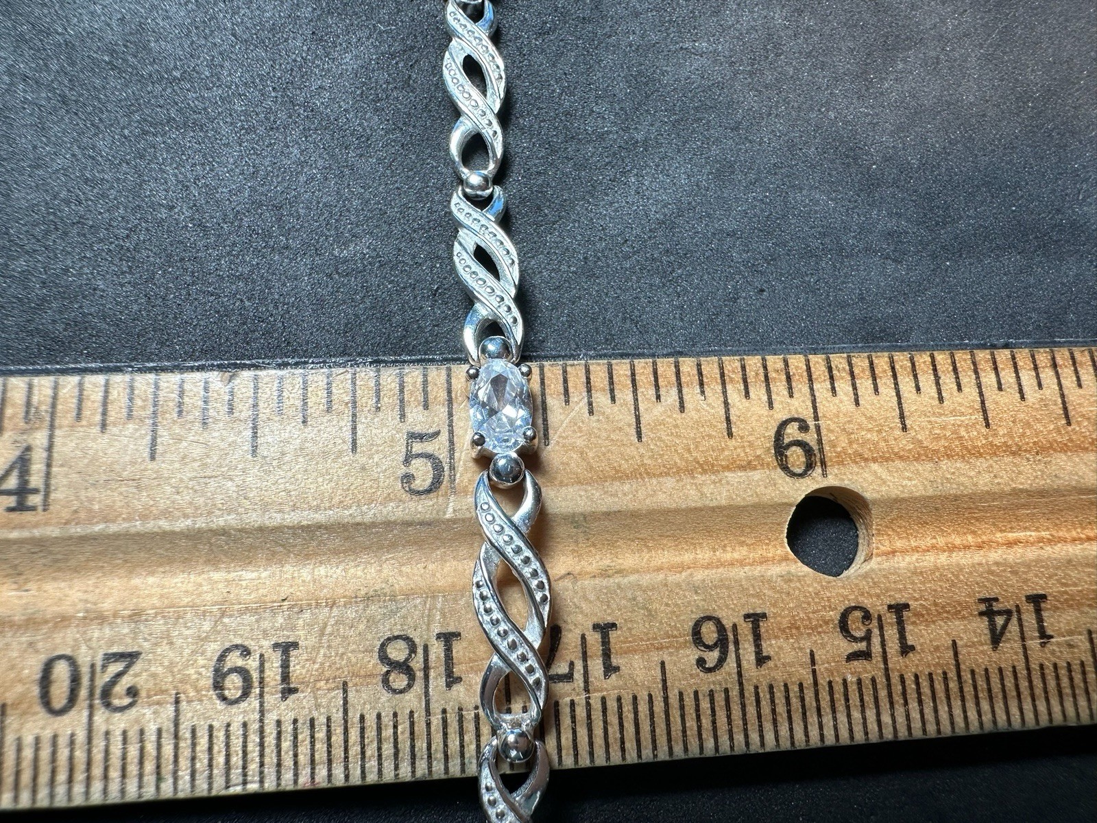 8.0g Vintage 925 Sterling Silver CZ Tennis Bracelet Wave Link Box Clasp M 7.2 in