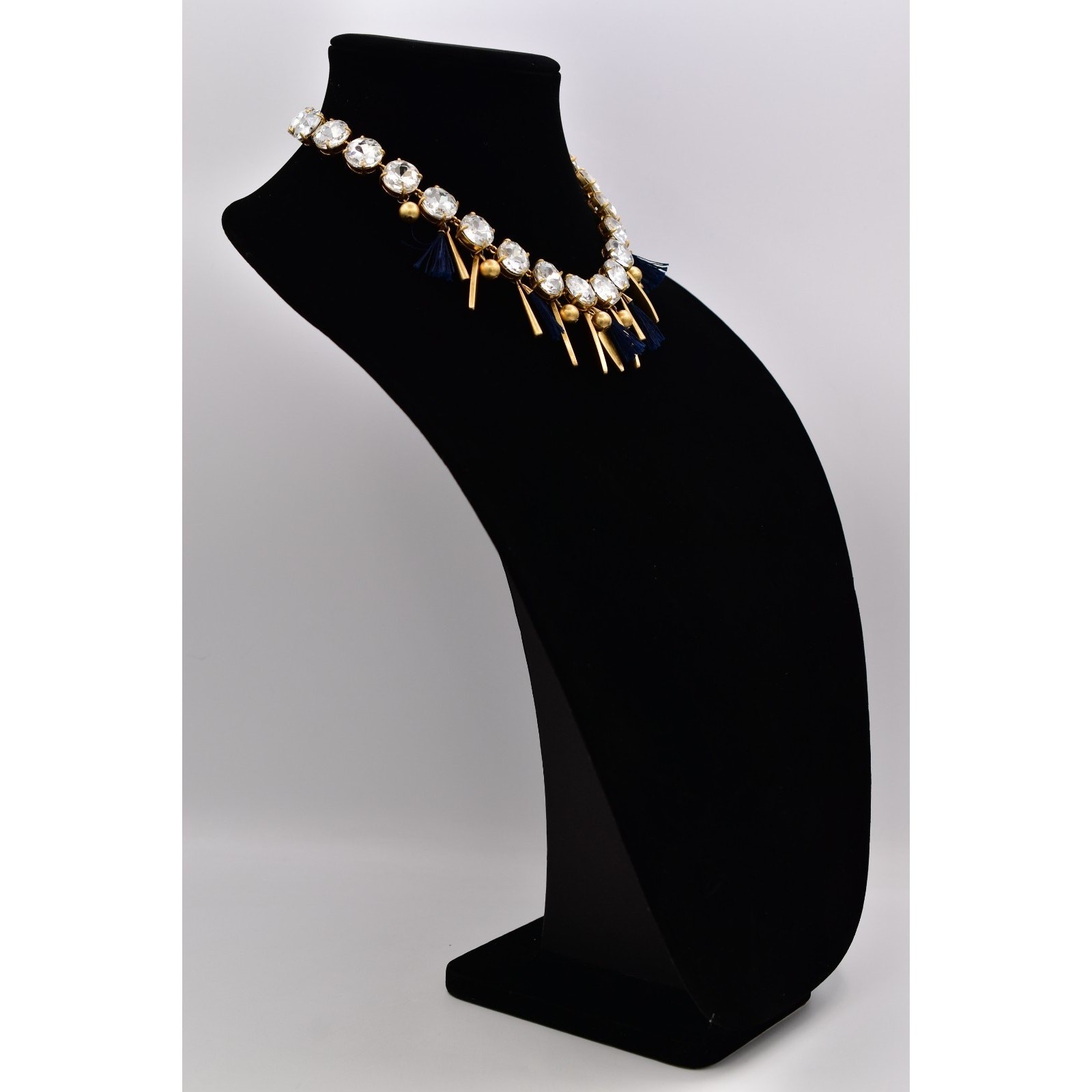 Ann Taylor Vintage Crystal Collar Necklace Dangle Navy Brushed Gold Chunky BinBL