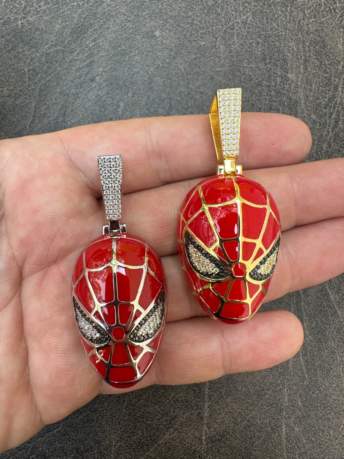 MOISSANITE Spider-man Mask Real 925 Silver/Gold Plated Iced Pendant Out Necklace