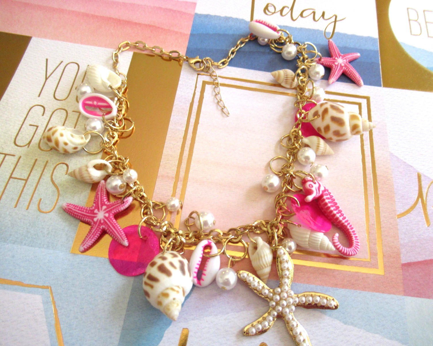 Mermaid Ocean SHELLS Beach STARFISH Sea PEARLS PINK PEARLS SHELL NECKLACE NEW