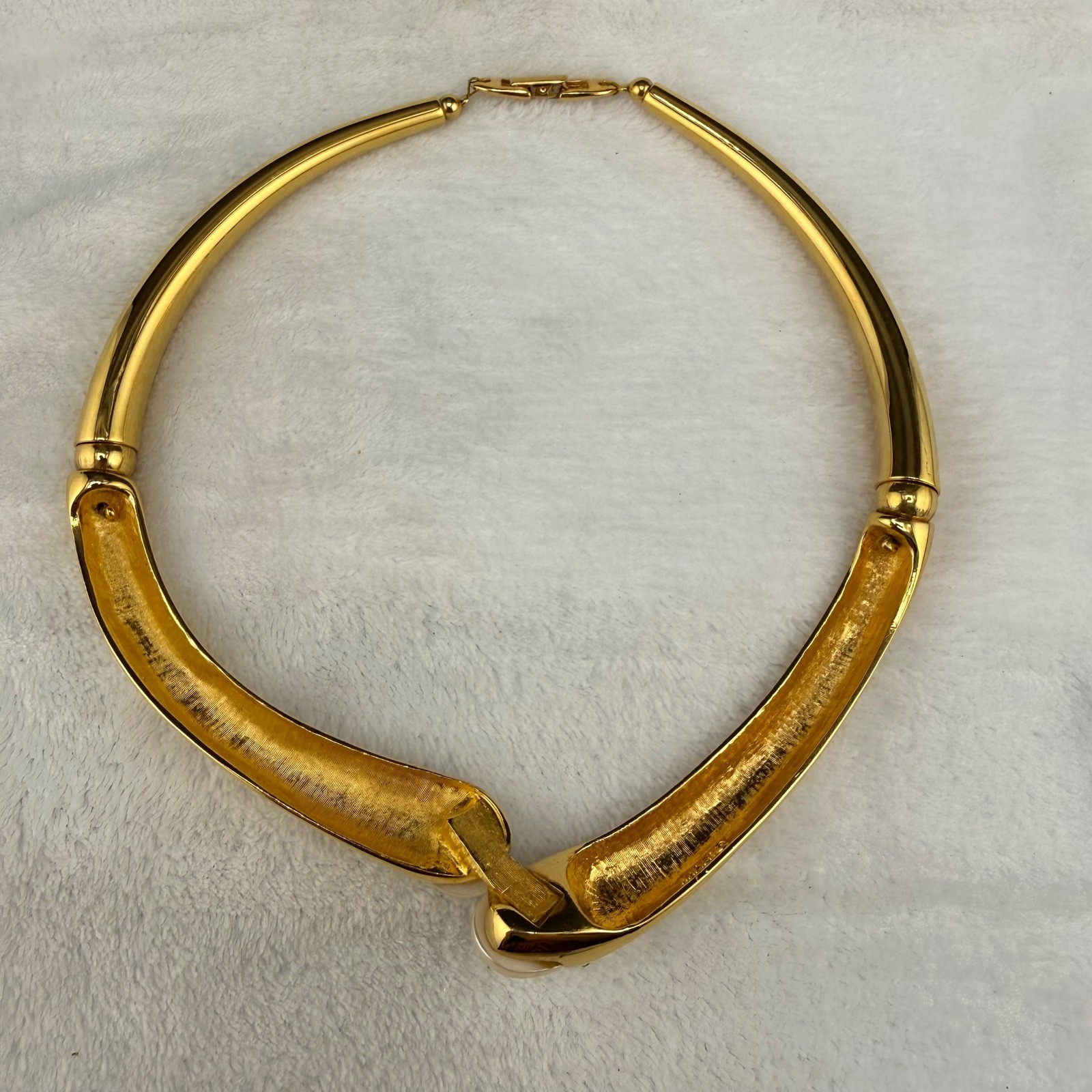 Vintage Napier Collar Necklace Faux Pearl Bypass Statement 15in