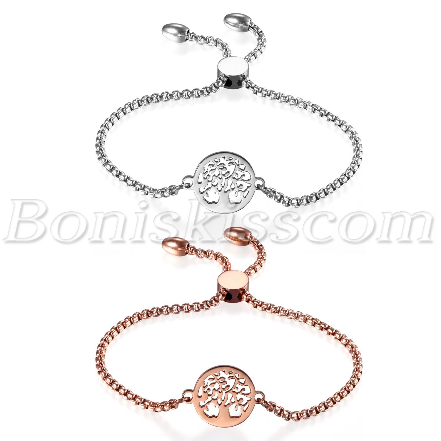 Women Stainless Steel Freely Adjustable Charm Hollow Tree of Life Bracelet Chain