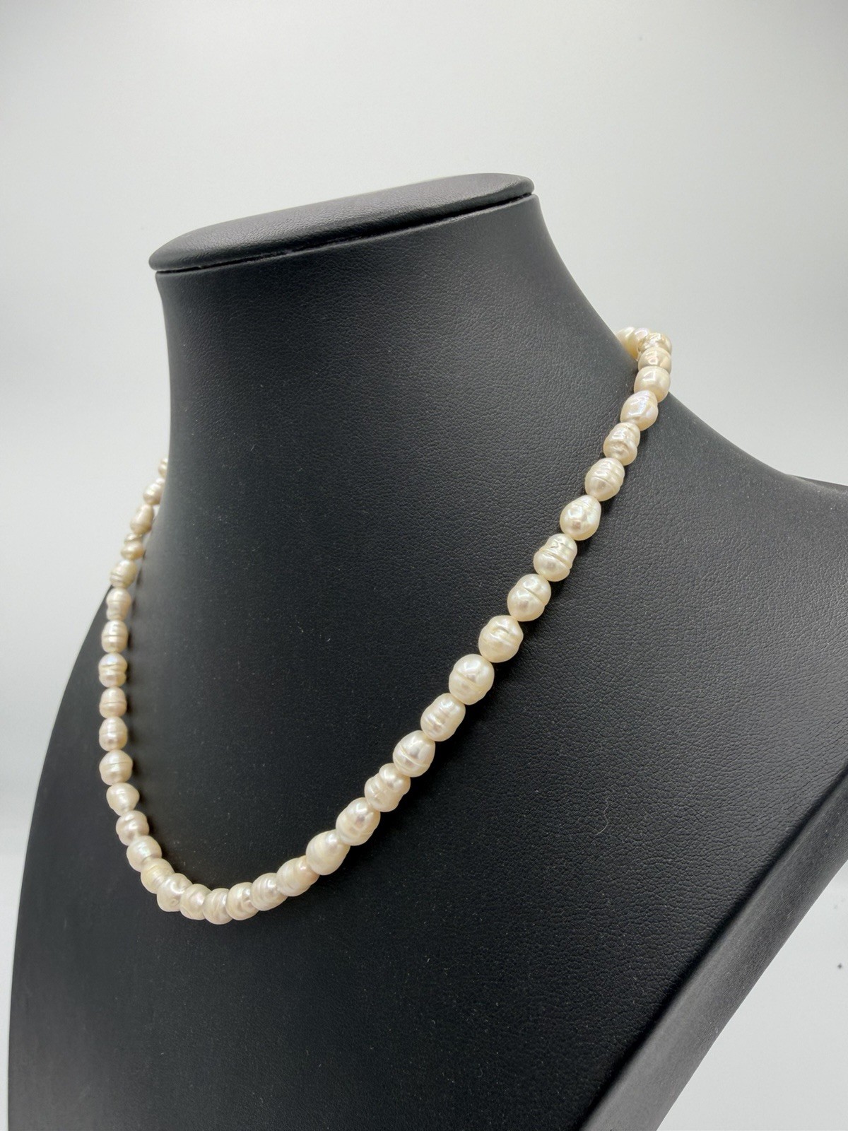 Vintage Baroque Pearl Necklace Strand Large White / Cream Genuine Pearls 19”