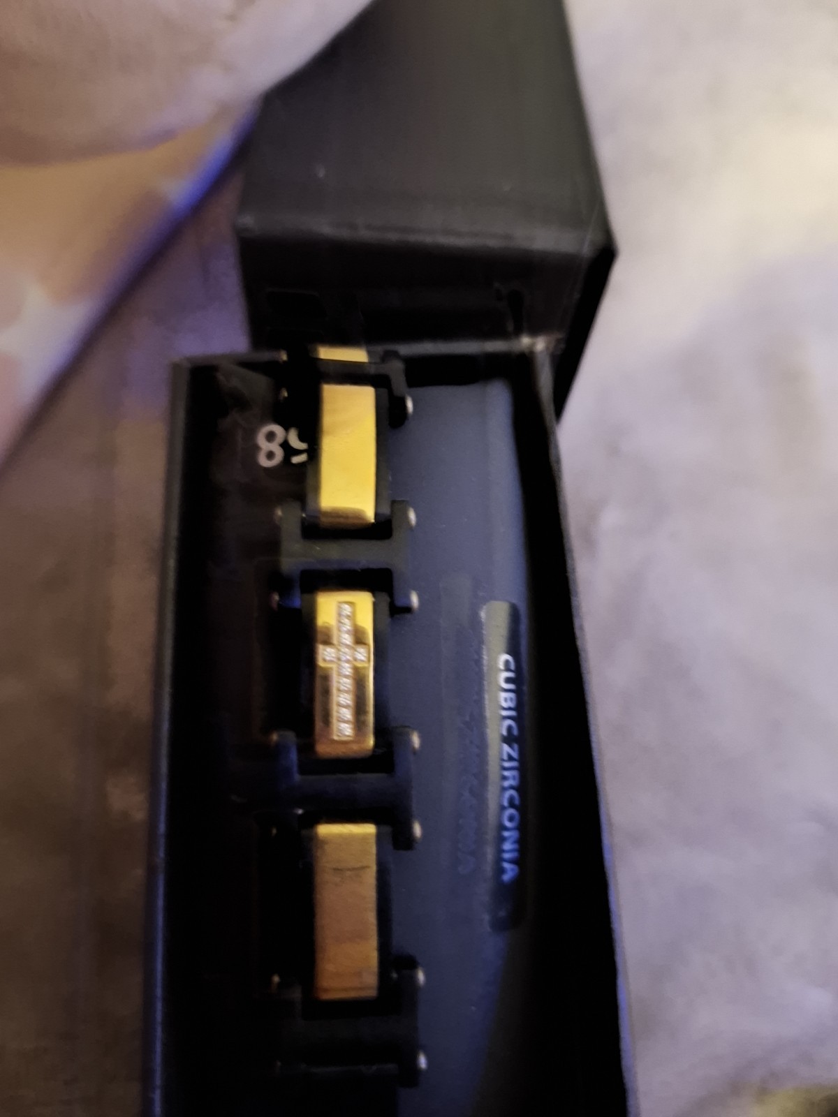Stainless Steel Black & Gold Tone Link Bracelet w/ Clear CZ Cross, Fold Over