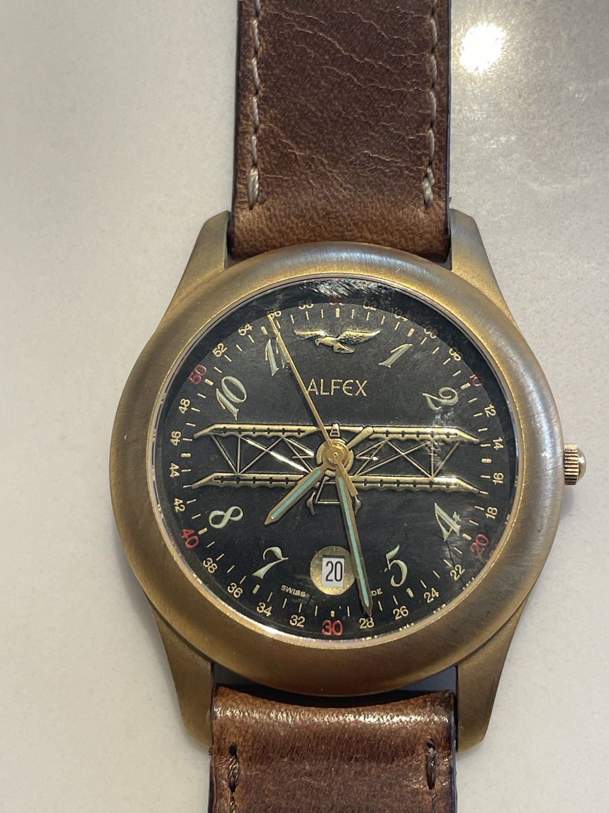 Swiss Men’s Alfex C.V.W.E. Nimitz US Navy Biplane Military Watch w/NEW BATTERY!