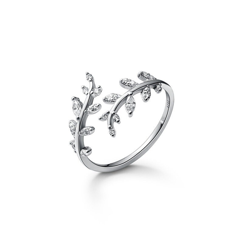 Olive Tree Leaf Branch Open Ring in 925 Sterling Silver