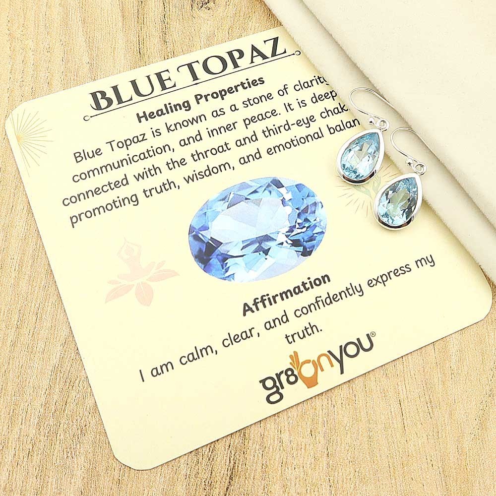 gr8onyou Teardrop Shaped BLUE TOPAZ Earrings in 925 Silver | COA
