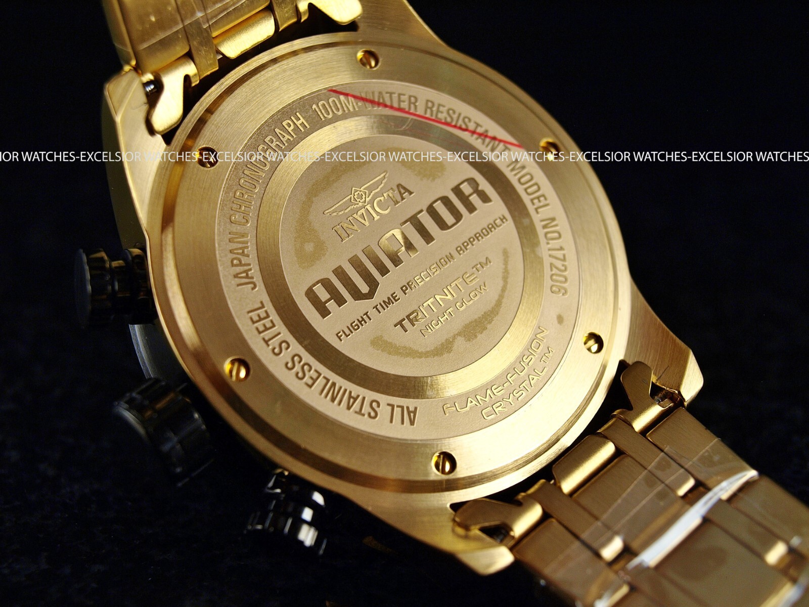 New Invicta Men’s AVIATOR CHRONOGRAPH Quartz Gold Tone SS 48mm Blue Dial Watch