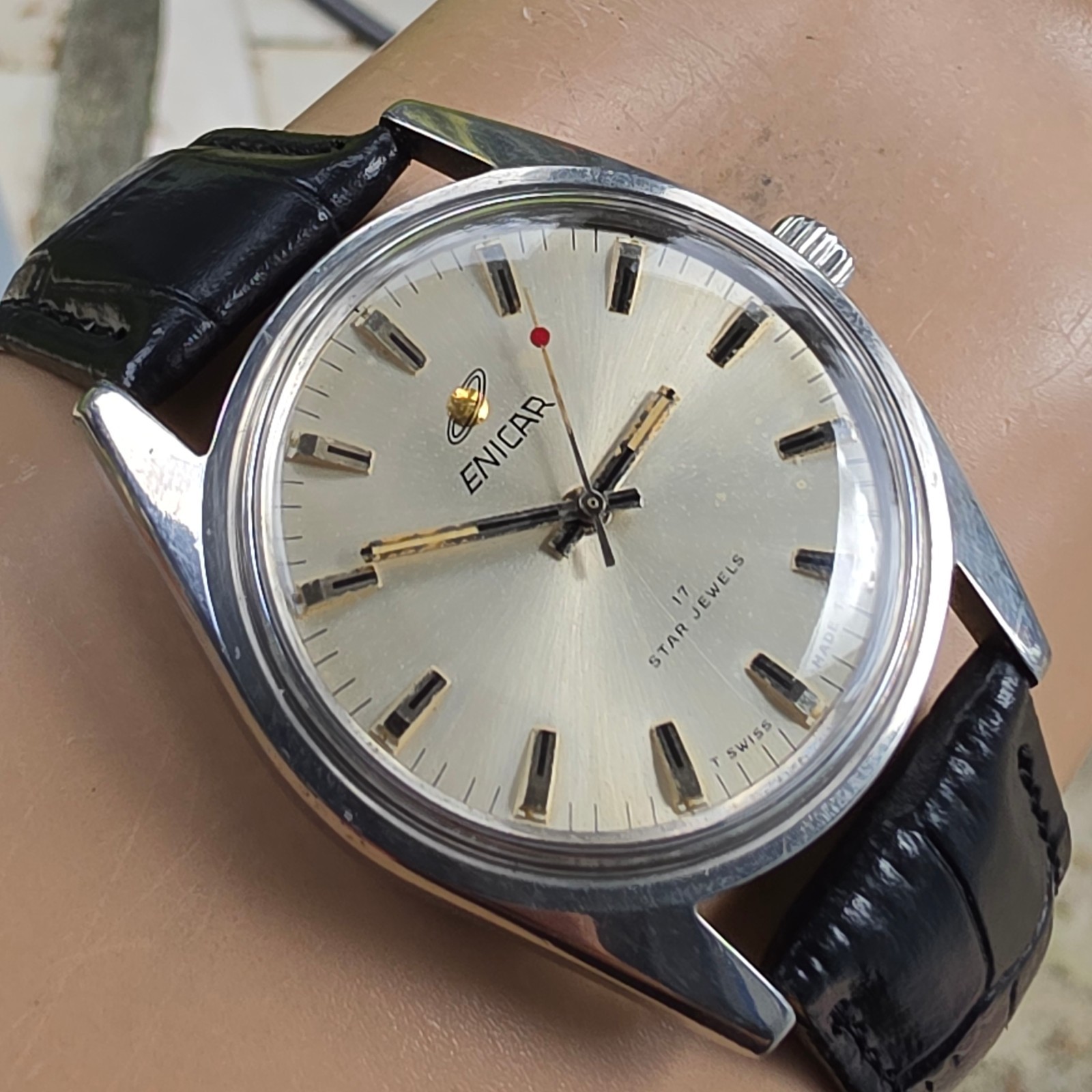 Vintage ENICAR Ocean Pearl men’s manual wind watch AR-160 swiss made 1970s