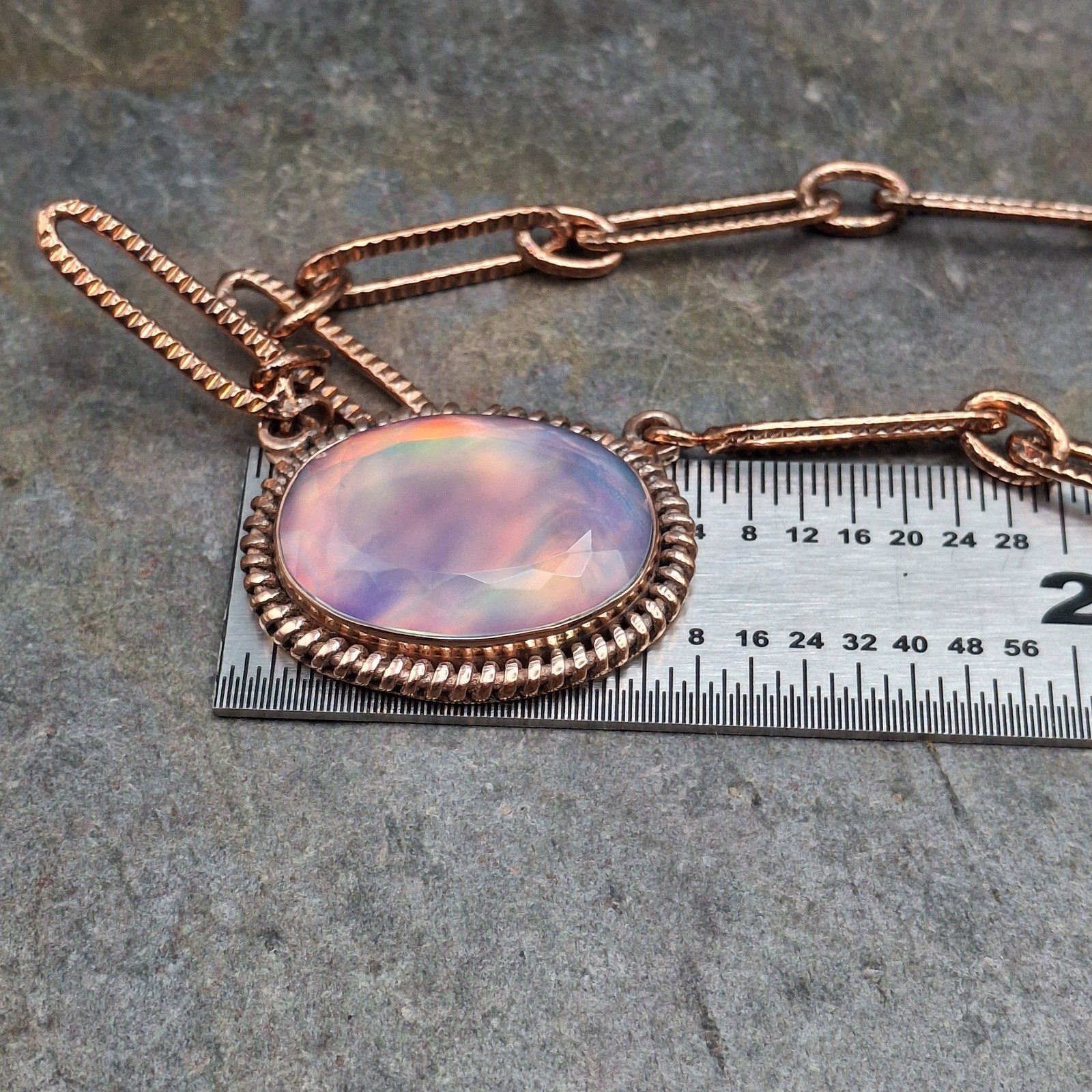 Aurora Opal Solid Copper Paperclip Chain Necklace Boho Southwestern 18-20in