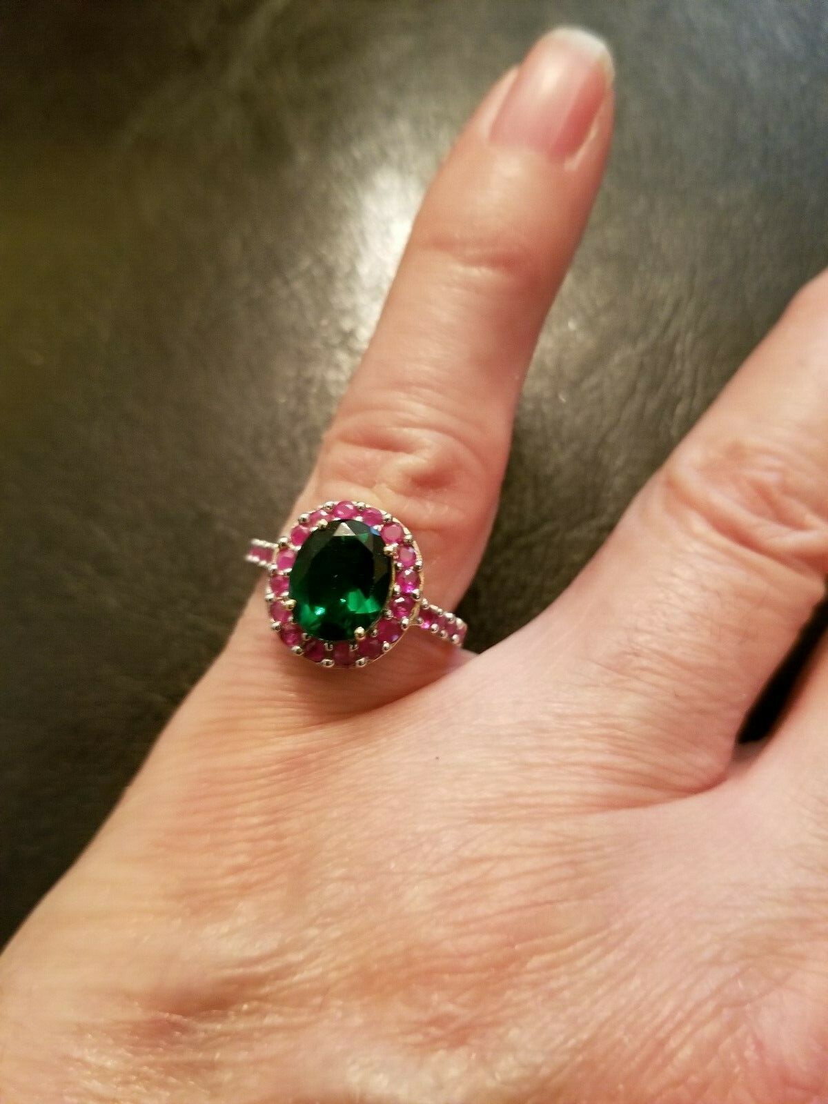 2.00 CT CREATED EMERALD (LAB CREATED) & 1.00 CT RUBY 10KT SOLID Y GOLD RING SZ 7