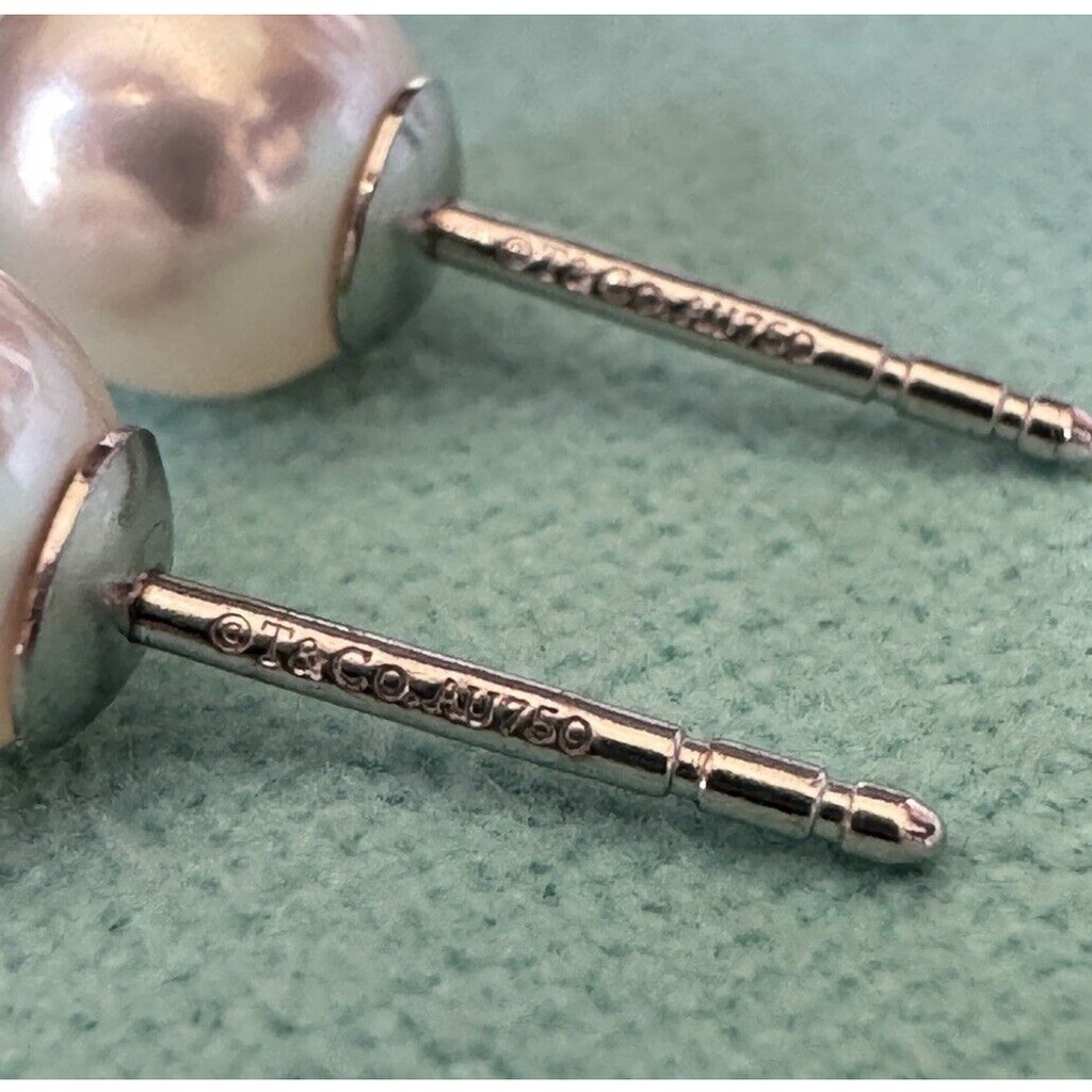 Tiffany & Co. 18K White Gold White Akoya 6.9mm Pearl Stud Earrings