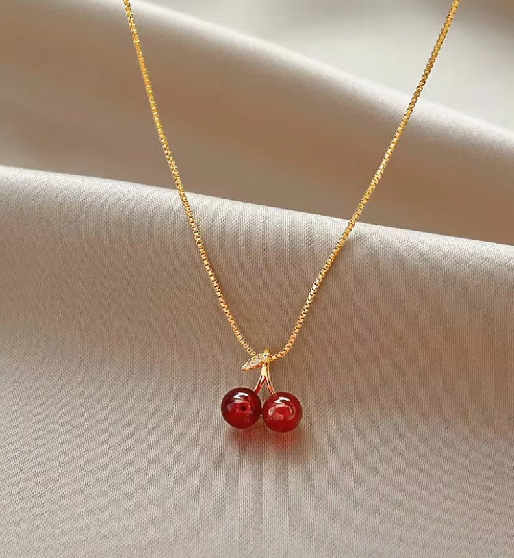 Cherry Pendant Necklace Gold Chain Women Fruit Charm Fashion Jewelry Gift