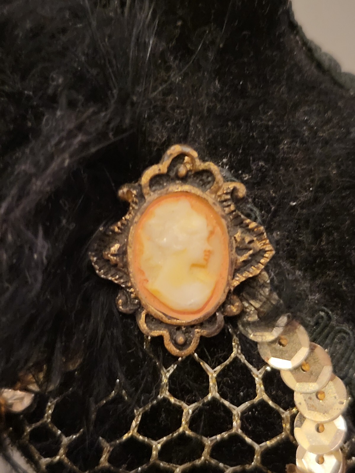 Victorian Style Fringed Sequin Mannequin Doll Hook Jewelry Holder Cameo Feathers