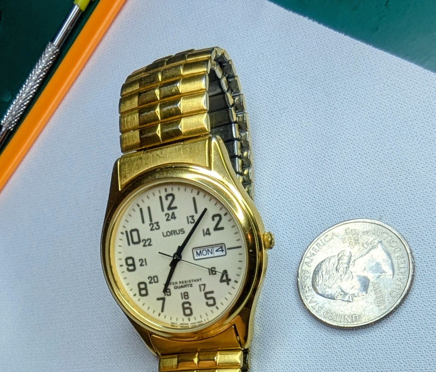 Nostalgic ’80s Lorus Gold Plate Dress. Original Stretch B’let, Runs/Looks Great.