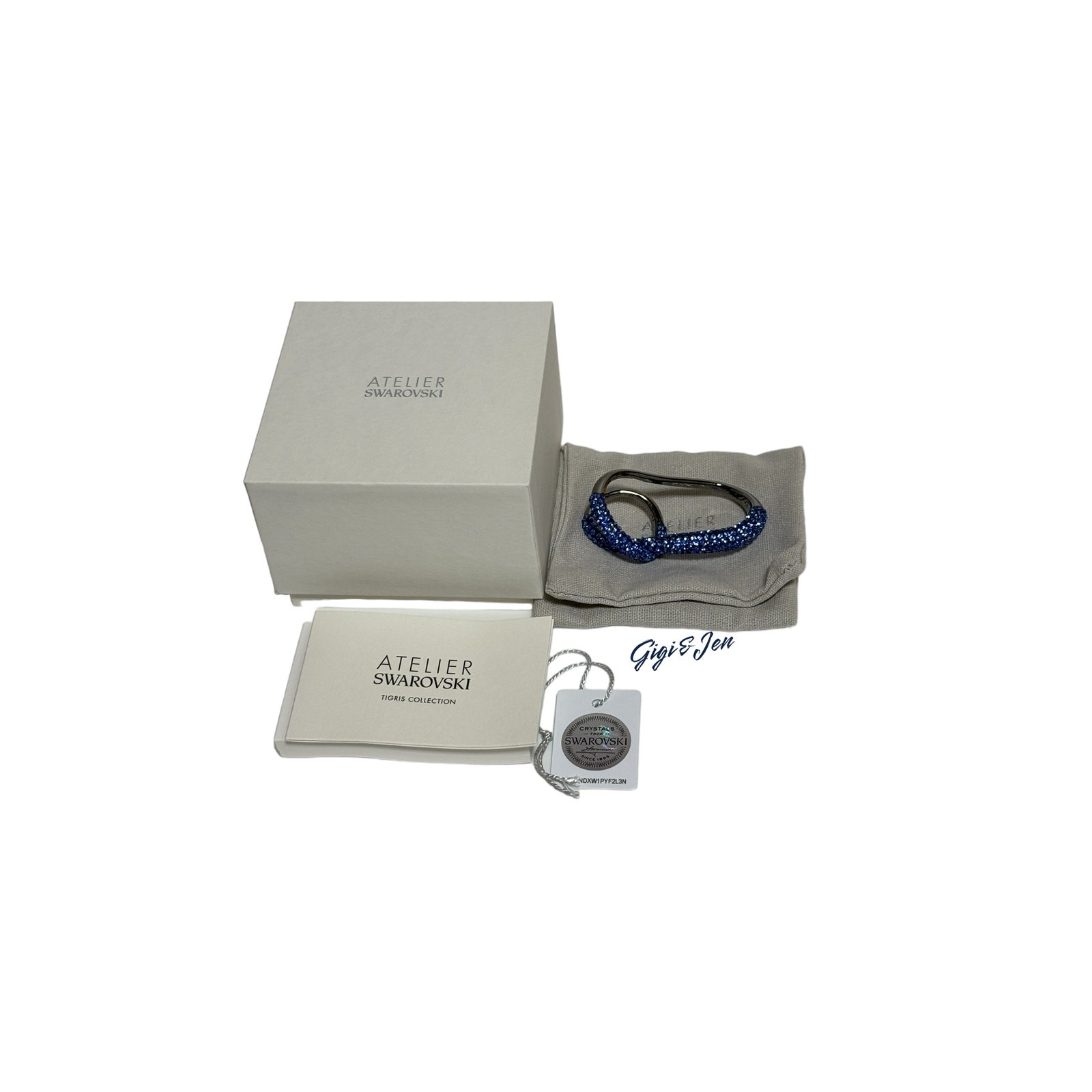 Swarovski Tigris double ring Blue, Ruthenium plated Size 52/6 USA