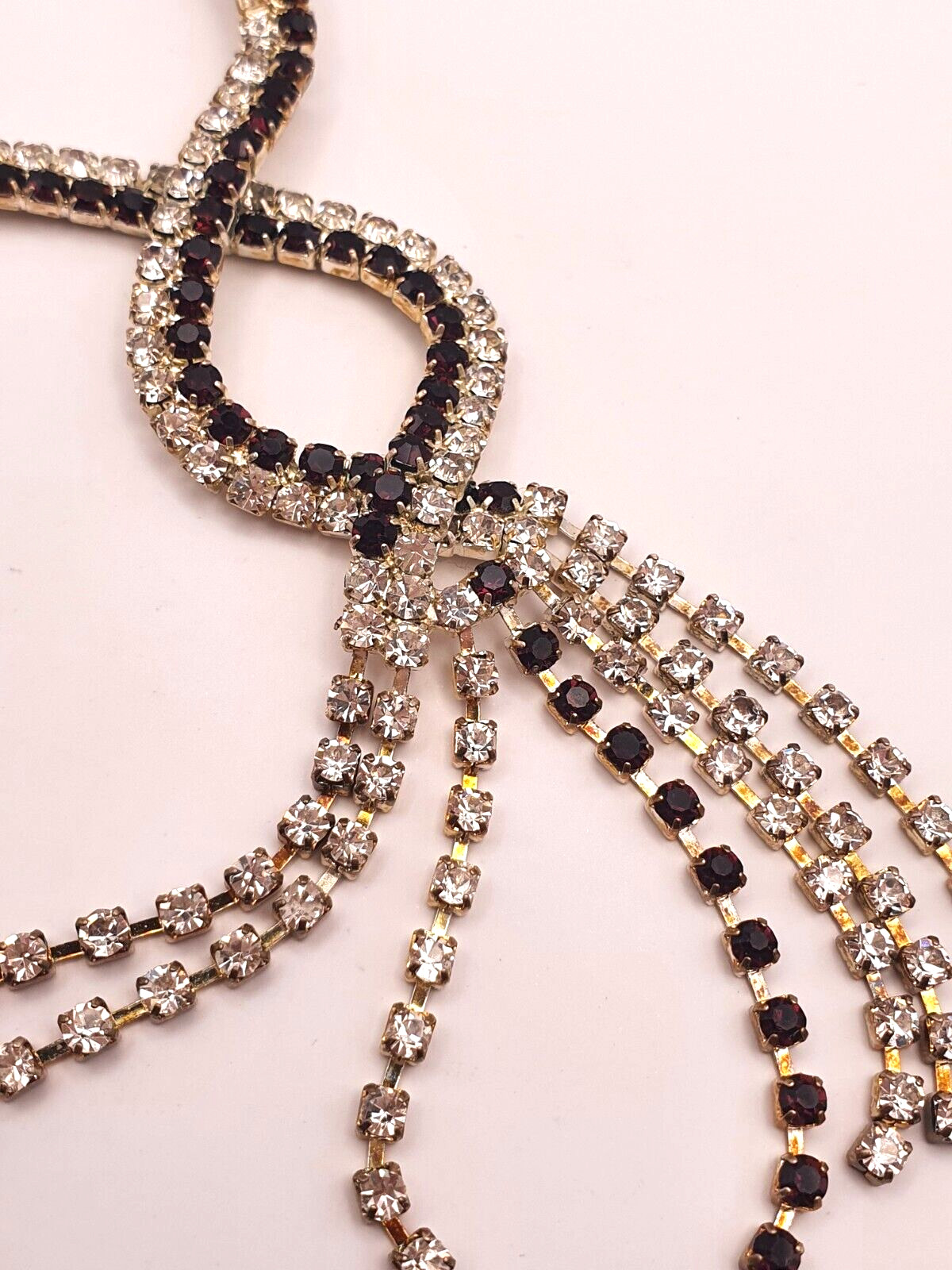 Sparkly Purple Clear Rhinestone Silver Tone Crossover Tassel Y-Drop Necklace