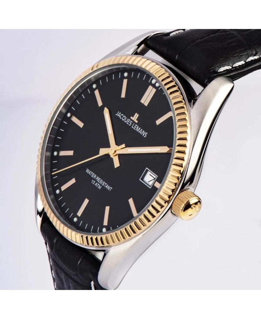 JACQUES LEMANS Men Analog Quartz Casual Watch Classic Dress Black Dial Waterproo