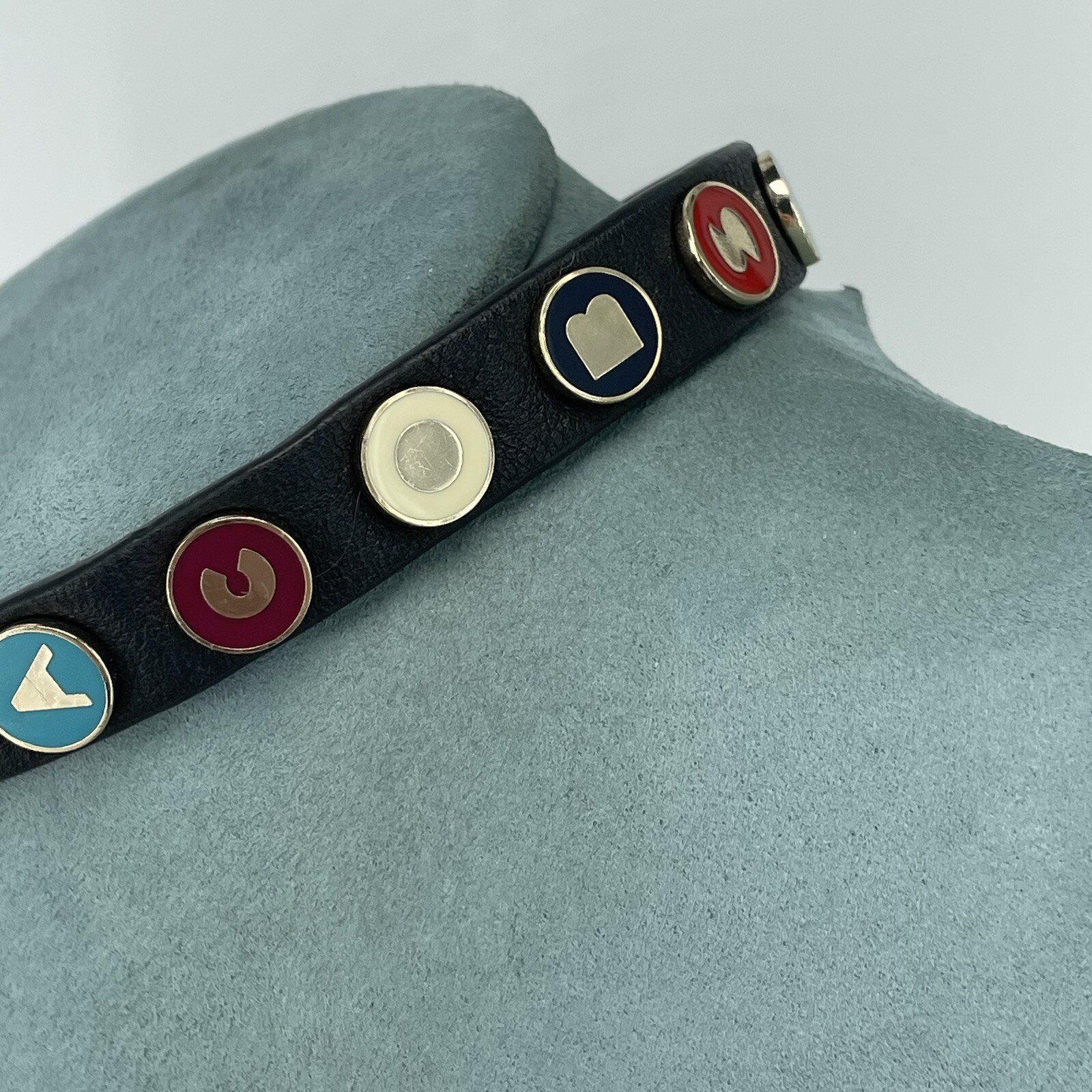 Marc Jacobs choker necklace black leather multicolour enamel spell out RETRO Y2K