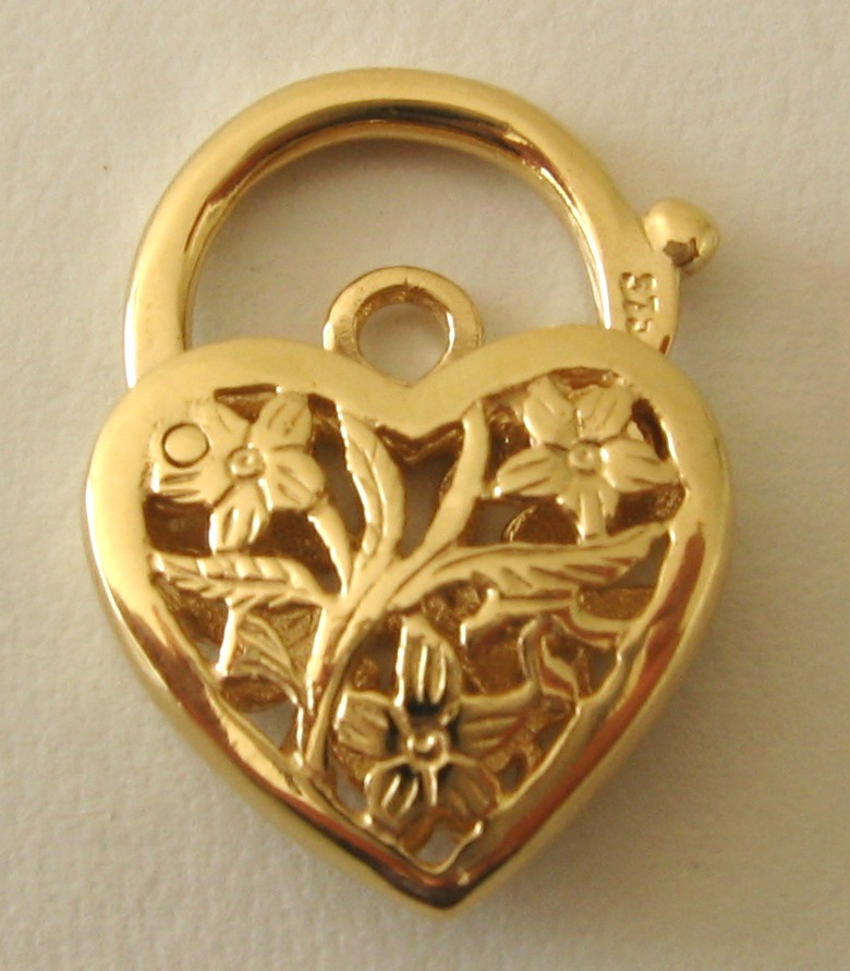 GENUINE SOLID 9K 9ct YELLOW GOLD FILIGREE HEART PADLOCK CLASP