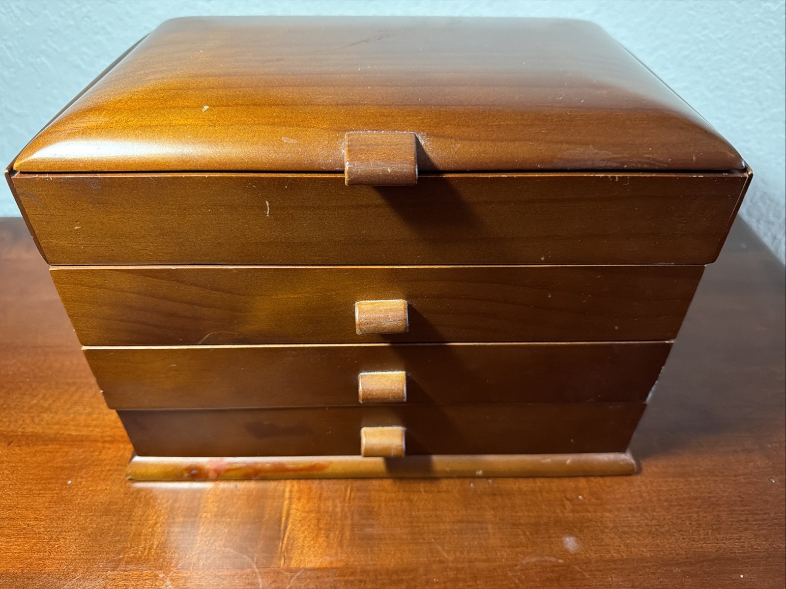 Table Top Wooden Jewelry Box Open Top & 3 Drawers (N)