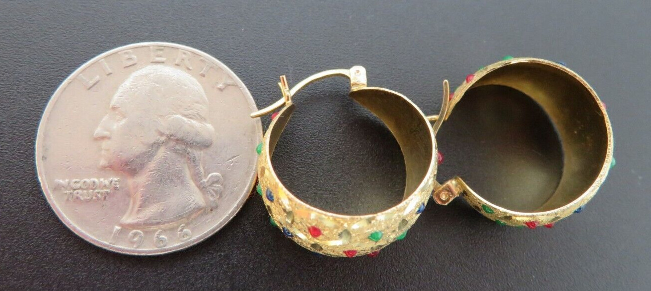14K YG MULTI-COLOR ENAMEL HOOP EARRINGS 4.40 grams (G132597-16)