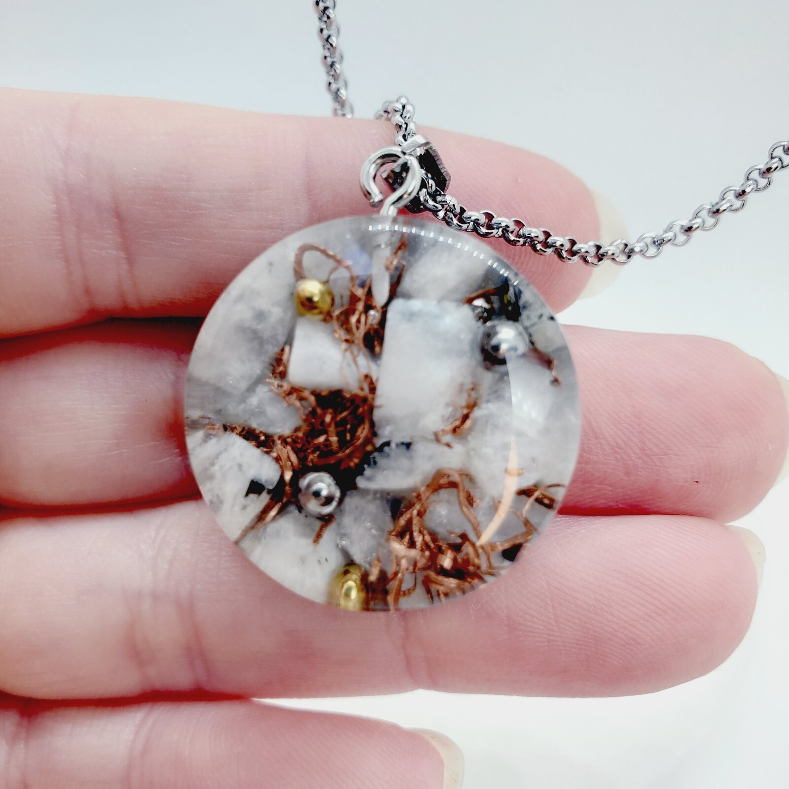 RAINBOW MOONSTONE Orgonite Necklace for Patience and Emotional Balance