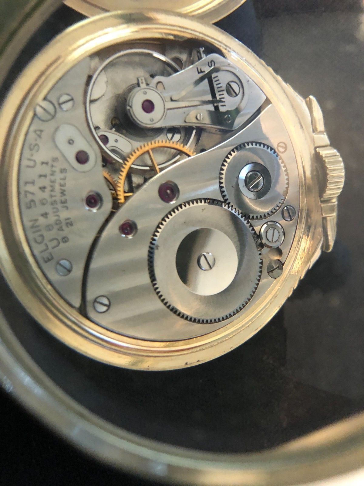 VINTAGE ELGIN MODEL 20 SW/LS 21J RR 16S POCKET WATCH~KEEPS TIME